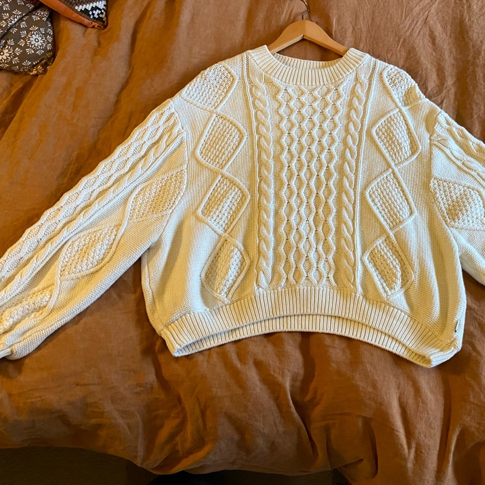 Wrangler Over Sized Cropped Chunky Cream Knit Sweater size M
